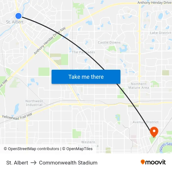 St. Albert to Commonwealth Stadium map