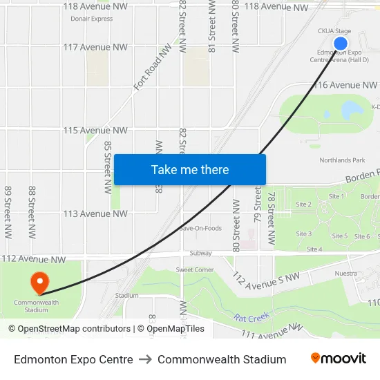 Edmonton Exposition & Conference Centre to Commonwealth Stadium map