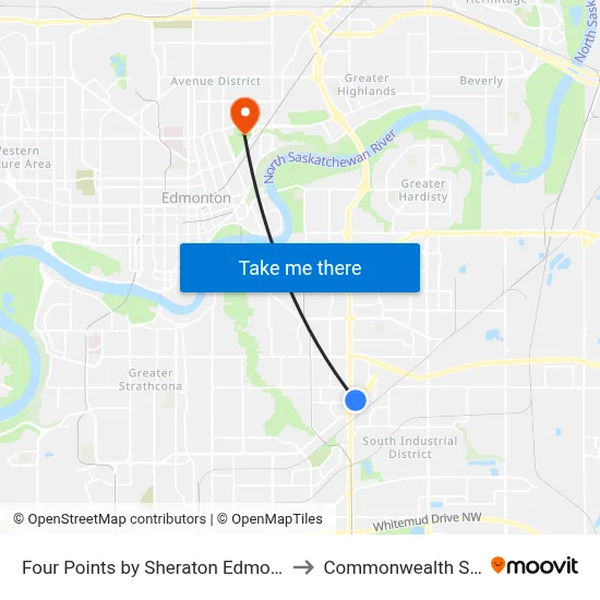 Four Points by Sheraton Edmonton South to Commonwealth Stadium map