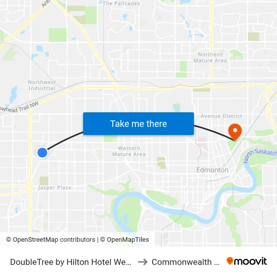 DoubleTree by Hilton Hotel West Edmonton to Commonwealth Stadium map