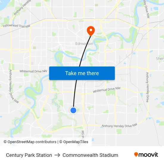 Century Park Station to Commonwealth Stadium map