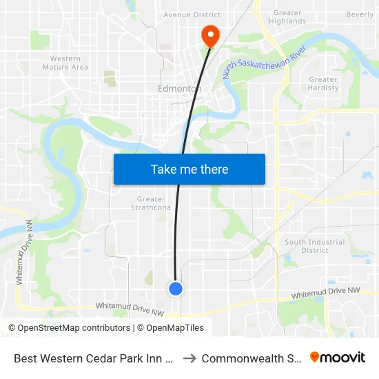 Best Western Cedar Park Inn Edmonton to Commonwealth Stadium map