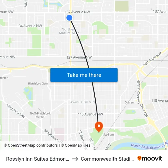 Rosslyn Inn Suites Edmonton to Commonwealth Stadium map
