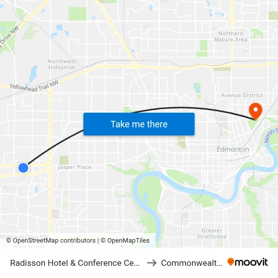 Radisson Hotel & Conference Centre West Edmonton to Commonwealth Stadium map