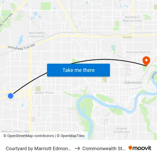 Courtyard by Marriott Edmonton West to Commonwealth Stadium map