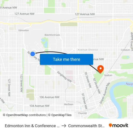 Edmonton Inn & Conference Centre to Commonwealth Stadium map