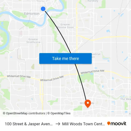 100 Street & Jasper Avenue to Mill Woods Town Centre map
