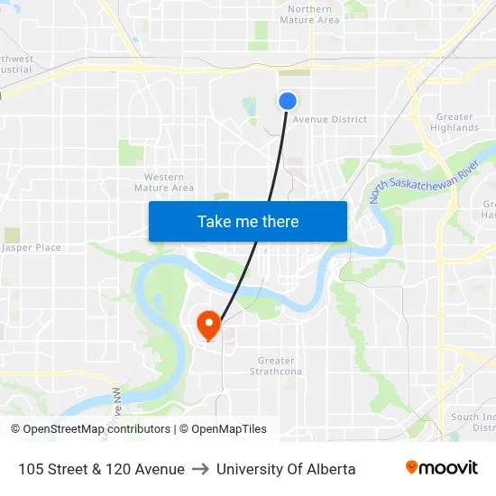 105 Street & 120 Avenue to University Of Alberta map