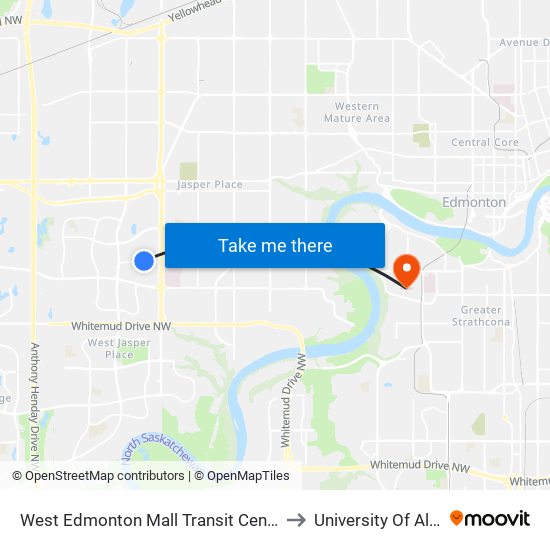 West Edmonton Mall Transit Centre Bay A to University Of Alberta map