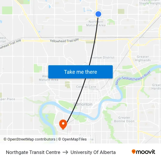 Northgate Transit Centre to University Of Alberta map
