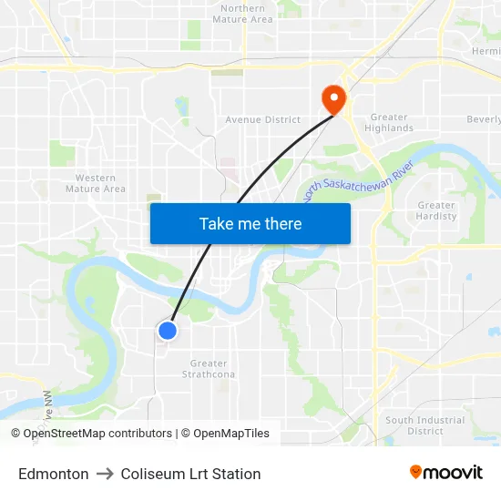 Edmonton to Coliseum Lrt Station map