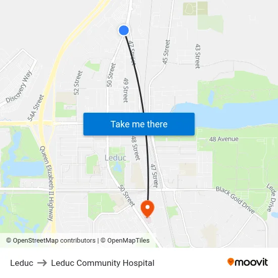 Leduc to Leduc Community Hospital map