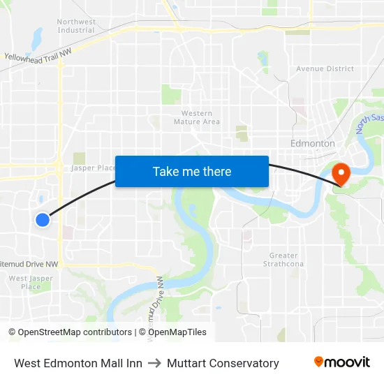 West Edmonton Mall Inn to Muttart Conservatory map