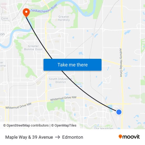 Maple Way & 39 Avenue to Edmonton map