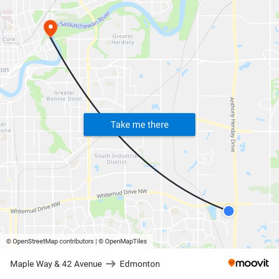 Maple Way & 42 Avenue to Edmonton map