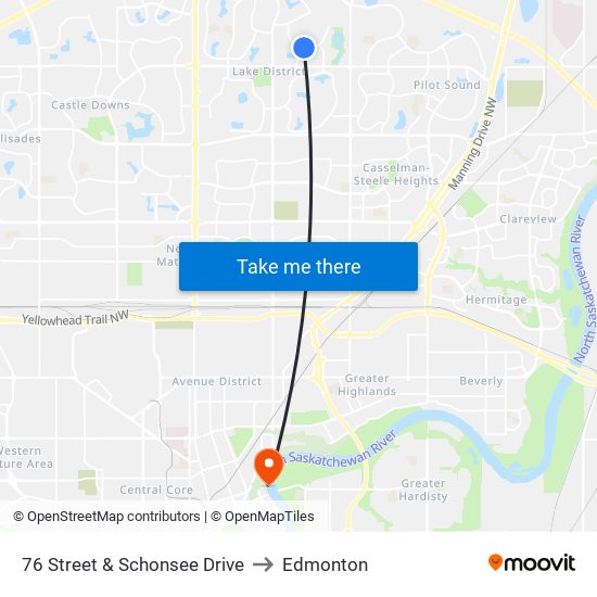 76 Street & Schonsee Drive to Edmonton map