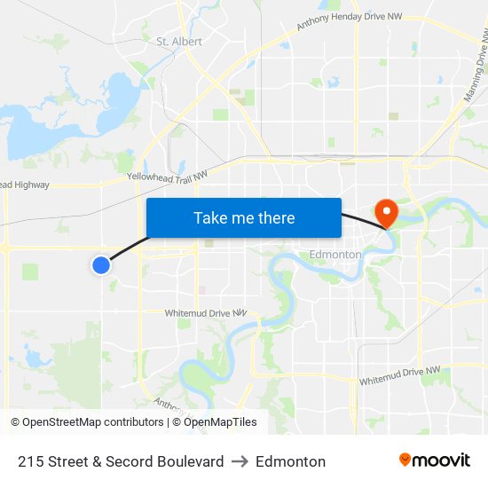215 Street & Secord Boulevard to Edmonton map