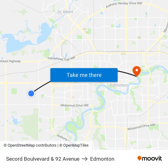 Secord Boulvevard & 92 Avenue to Edmonton map