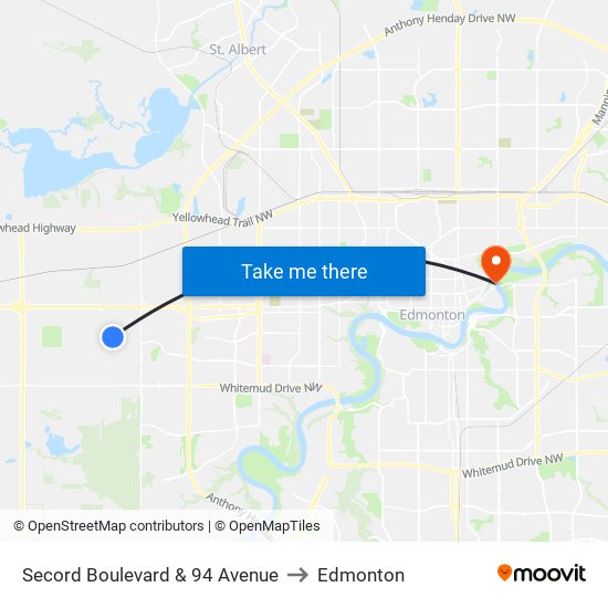 Secord Boulevard & 94 Avenue to Edmonton map