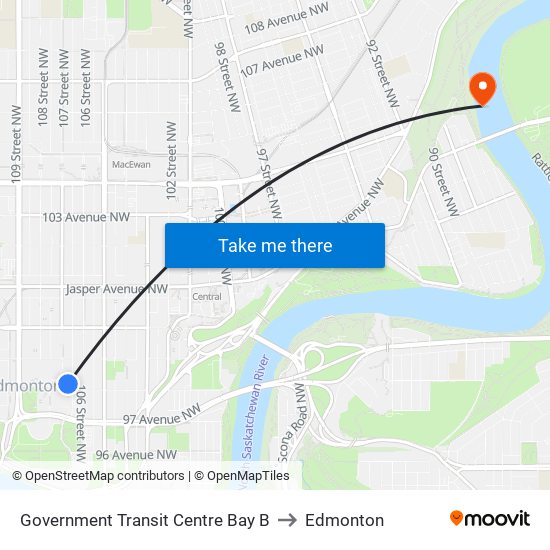 Government Transit Centre Bay B to Edmonton map