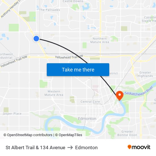 St Albert Trail & 134 Avenue to Edmonton map