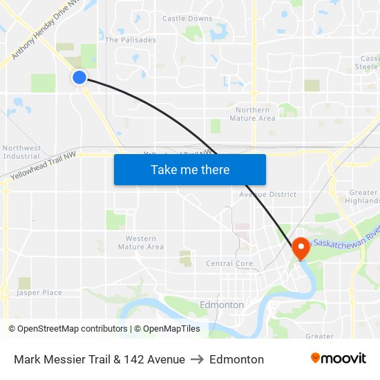 Mark Messier Trail & 142 Avenue to Edmonton map