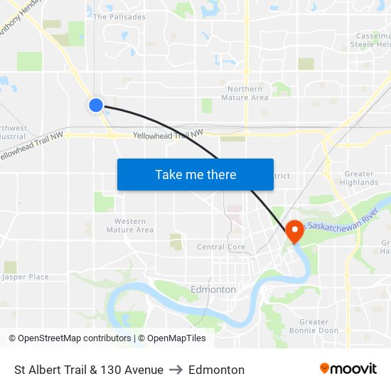St Albert Trail & 130 Avenue to Edmonton map