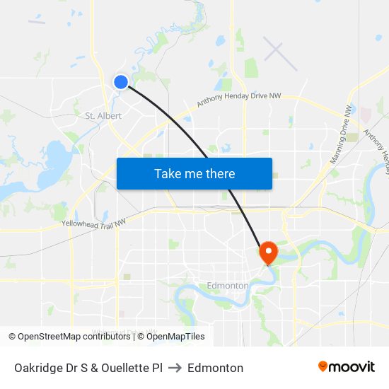 Oakridge Dr S & Ouellette Pl to Edmonton map