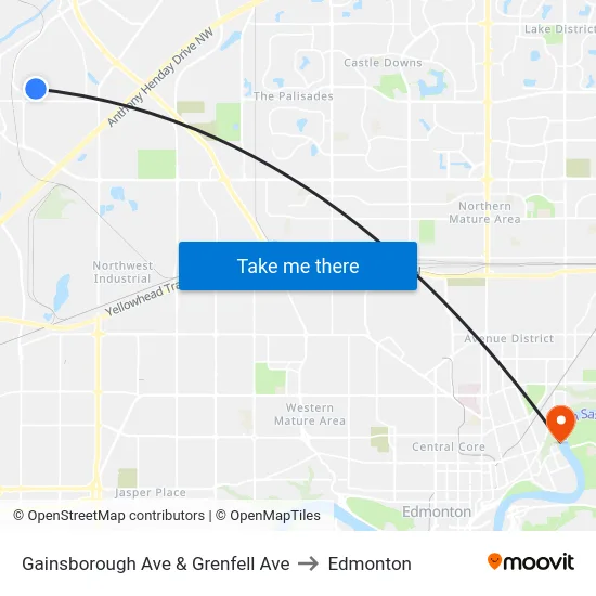Gainsborough Ave & Grenfell Ave to Edmonton map
