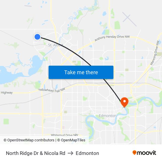 North Ridge Dr & Nicola Rd to Edmonton map