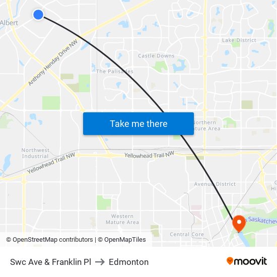 Swc Ave & Franklin Pl to Edmonton map