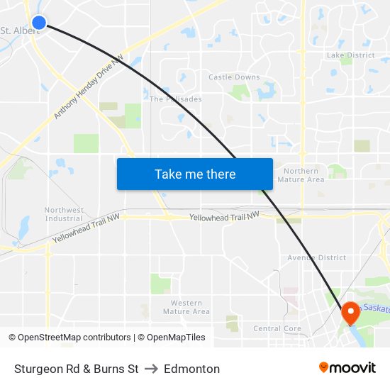 Sturgeon Rd & Burns St to Edmonton map