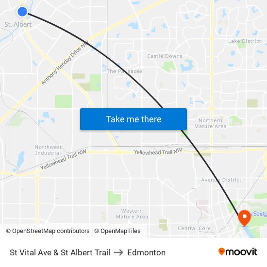 St Vital Ave & St Albert Trail to Edmonton map