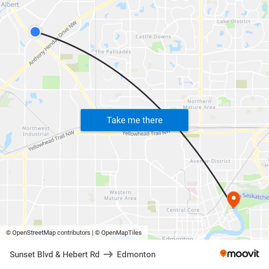 Sunset Blvd & Hebert Rd to Edmonton map