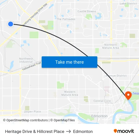 Heritage Drive & Hillcrest Place to Edmonton map