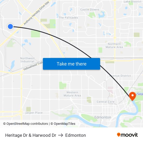 Heritage Dr & Harwood Dr to Edmonton map