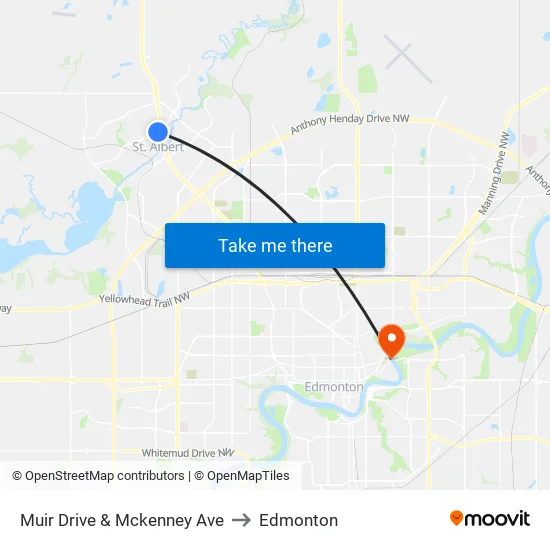 Muir Drive & Mckenney Ave to Edmonton map