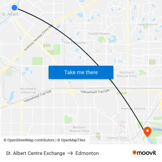 St. Albert Centre Exchange to Edmonton map