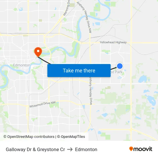 Galloway Dr & Greystone Cr to Edmonton map