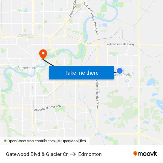 Gatewood Blvd & Glacier Cr to Edmonton map