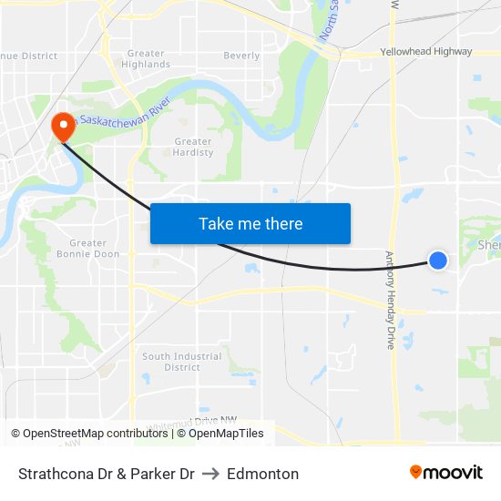 Strathcona Dr & Parker Dr to Edmonton map