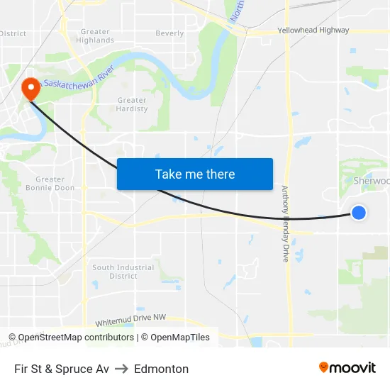 Fir St & Spruce Av to Edmonton map