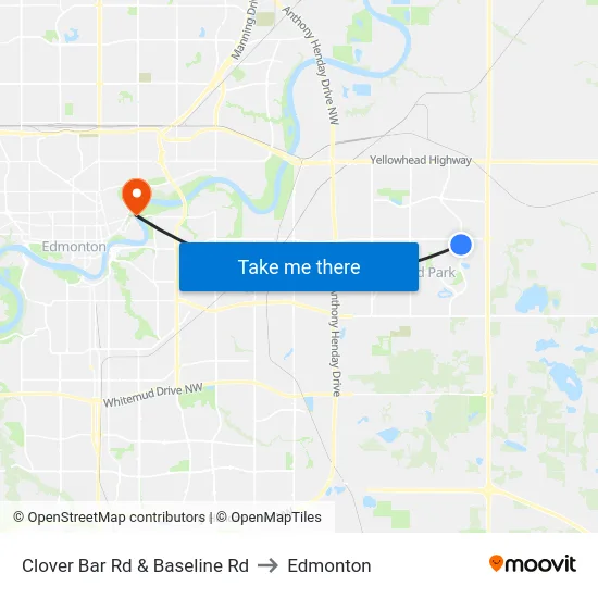 Clover Bar Rd & Baseline Rd to Edmonton map