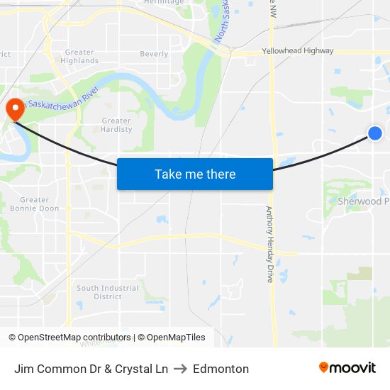 Jim Common Dr & Crystal Ln to Edmonton map