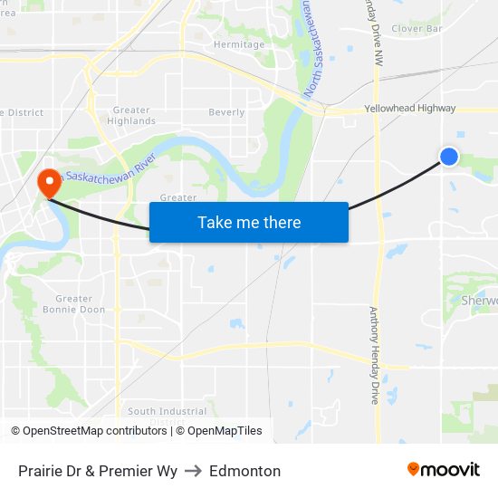 Prairie Dr & Premier Wy to Edmonton map