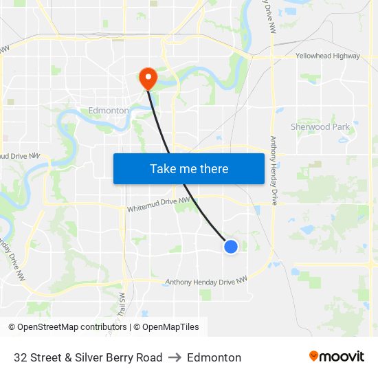 32 Street & Silver Berry Road to Edmonton map