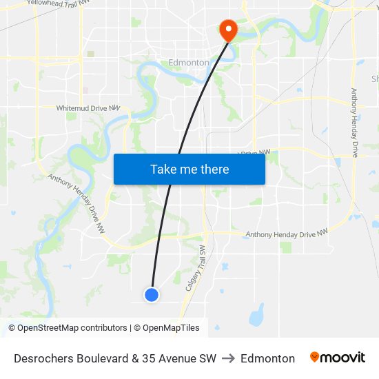Desrochers Boulevard & 35 Avenue SW to Edmonton map