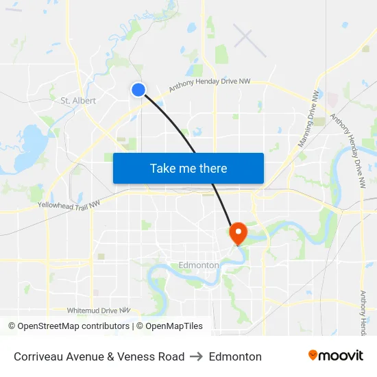 Corriveau Avenue & Veness Road to Edmonton map