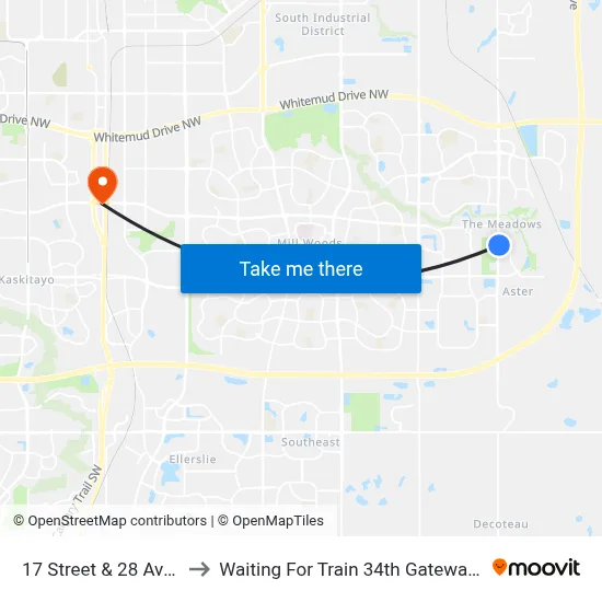17 Street & 28 Avenue to Waiting For Train 34th Gateway Blvd. map
