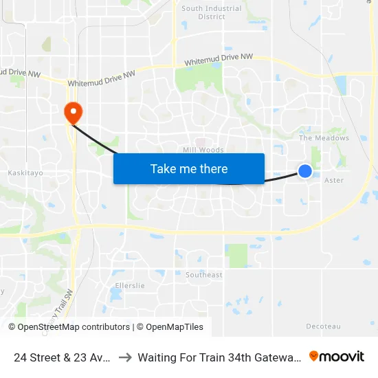 24 Street & 23 Avenue to Waiting For Train 34th Gateway Blvd. map